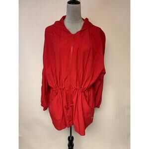 Express Atheletique  Red Jacket 90s Y2K Windbreaker Hood Timeless Womens SZ L